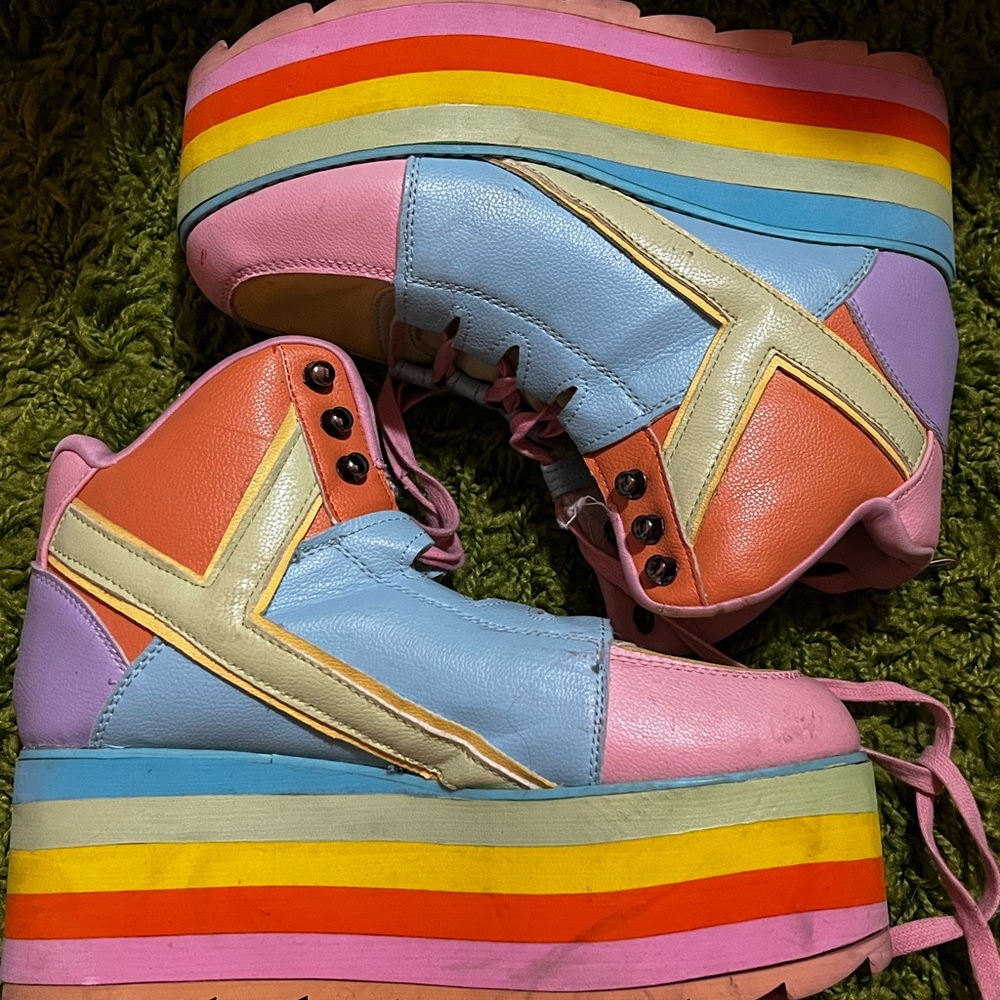 RU PASTEL QOSMOUS RAINBOW PLATFORM LACE UP SNEAKER SHOES